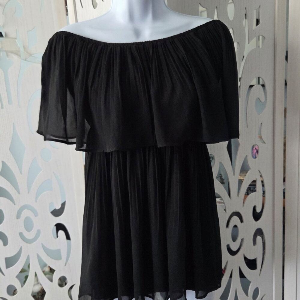 Exlura Pleated Romper Black Off The Shoulder Strapless Chiffon Jumpsuit Shorts